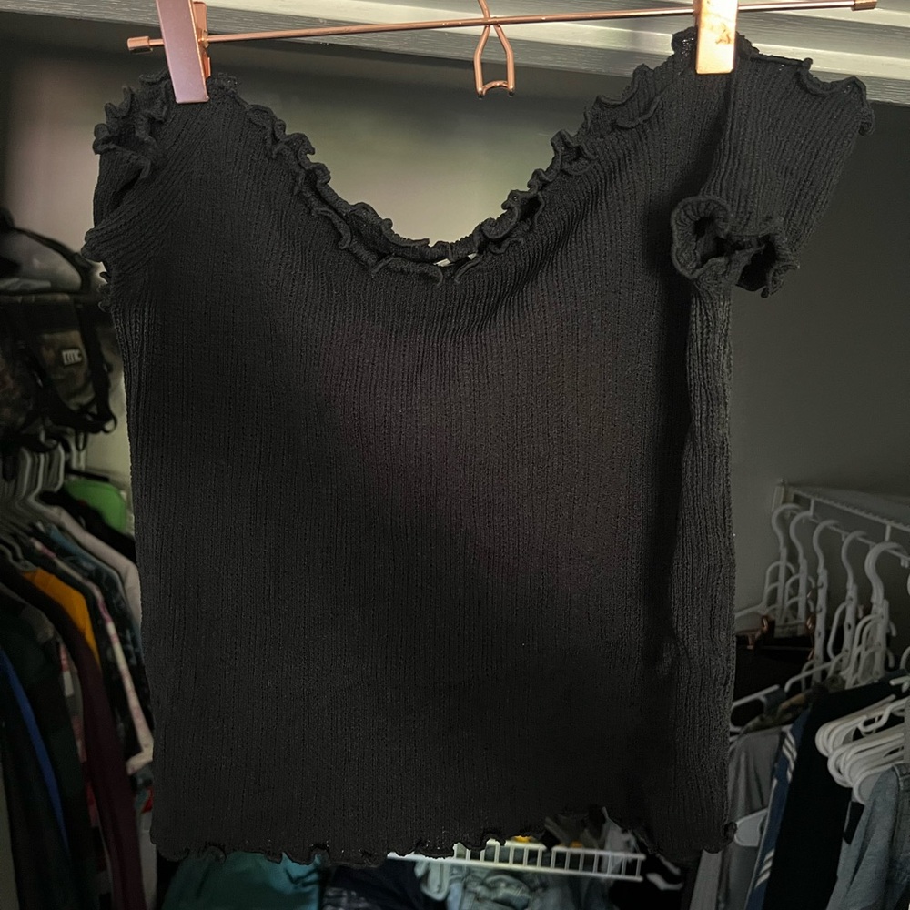 Black Ruffled Off The Shoulder Top